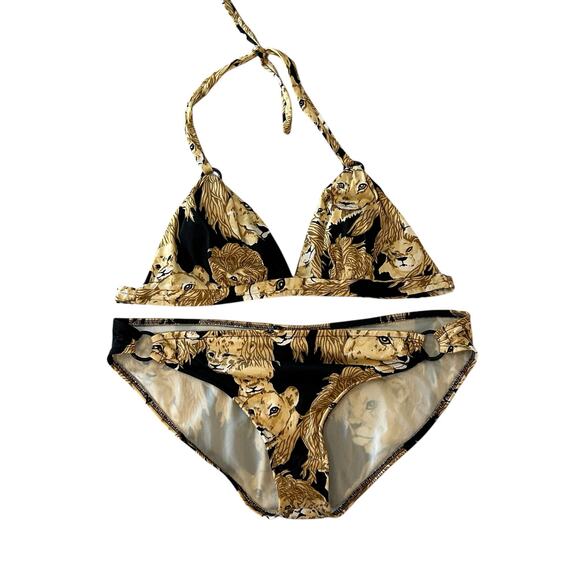 Vintage 70s Lion Print Bikini & Cover Up Set The Twins Inc. Miami L - Picture 4 of 9